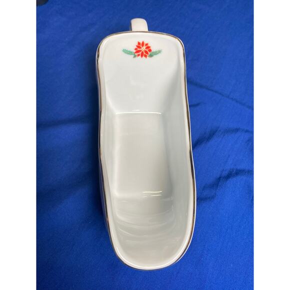 Gravy Boat Holiday Christmas Sleigh Poinsettia and Ribbons Red Green White 16oz - Picture 4 of 9